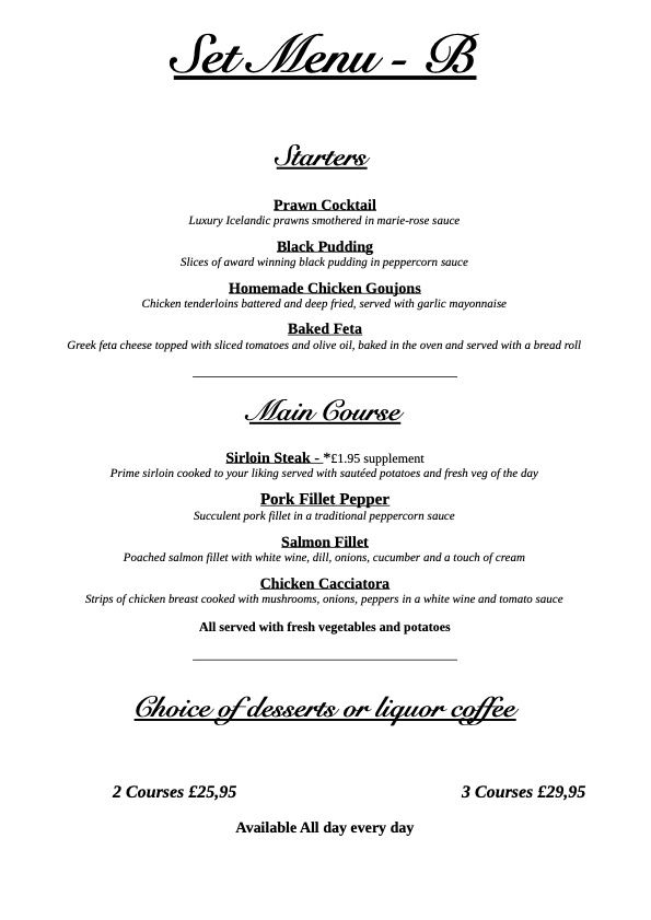 set menu B offer